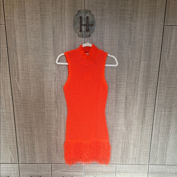 Micas Dresses & Skirts - Micas Sleeveless Orange Knit Dress with Fringe